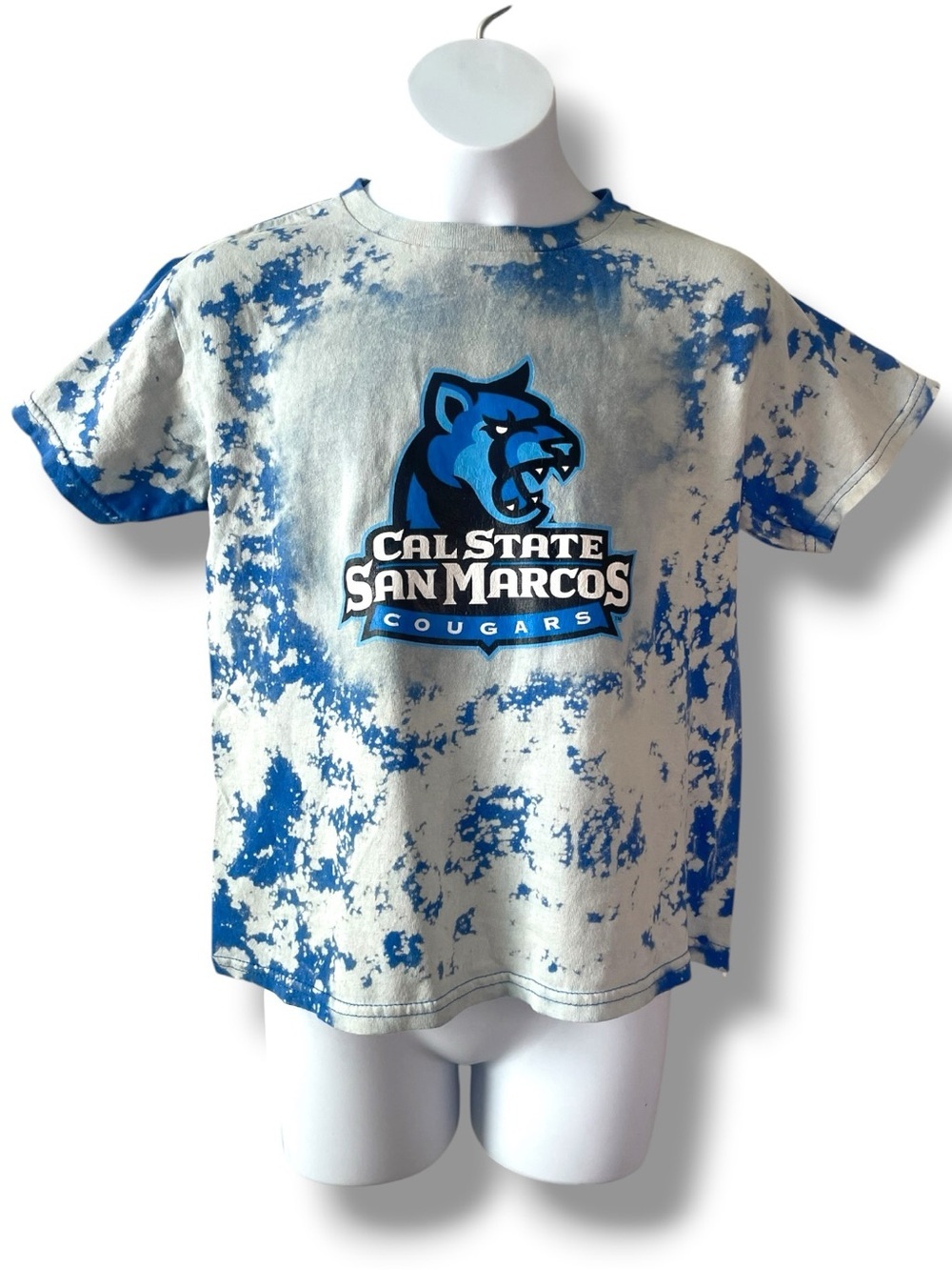 Cal State San Marcos Cougars Kid’s Blue Bleach Dye Heavy Cotton Graphic T-Shirt